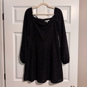 City Vibe- Black Sparkly Long Sleeve Dress